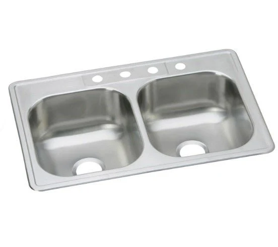 Elkay Dayton 33" Drop In Double Basin Stainless Steel Kitchen Sink, 4 Hole, 8" Deep